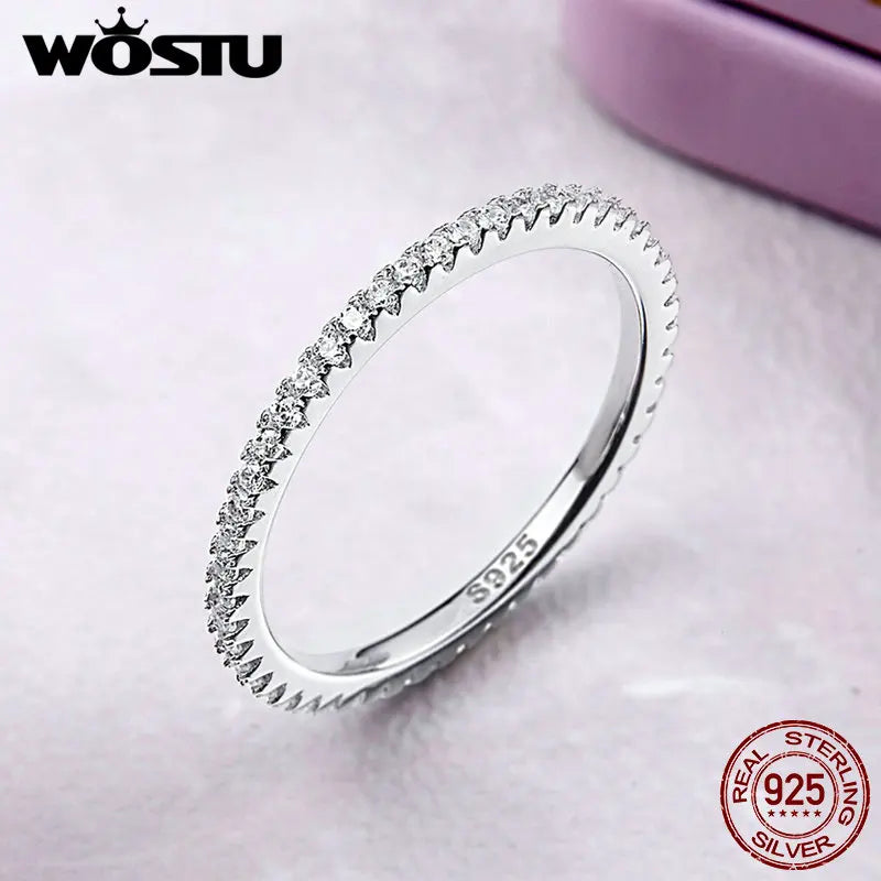 Sterling Silver Geometric Round Clear CZ Circle Finger Ring