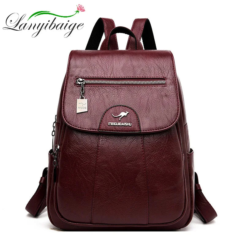 Women Leather Vintage Backpack Girls School Bag Travel Bagpack for Ladies