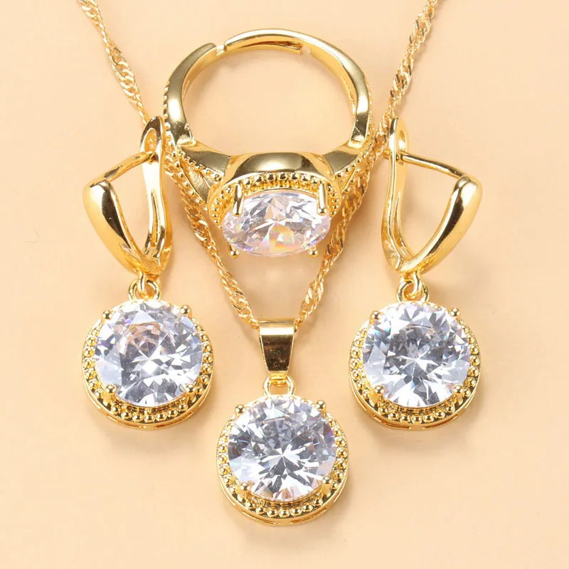 Silver Jewelry Sets Green Cubic Zirconia Necklaces Pendants Earrings and Ring