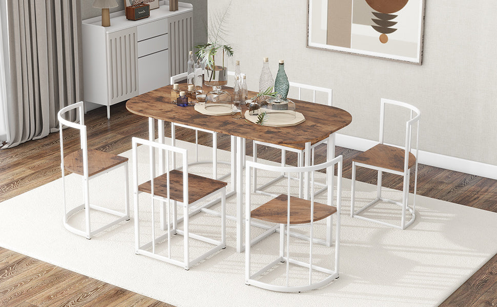 Modern 7-Piece Dining Table Set With Faux Marble Compact 55Inch