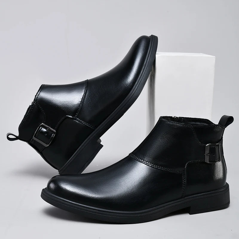 Pointed Toe Zipper-Up Men Chelsea Boots Leather Boots Size 37-48