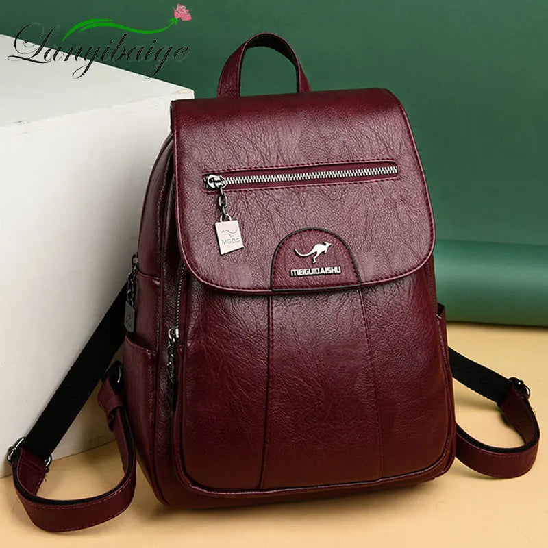 Women Leather Vintage Backpack Girls School Bag Travel Bagpack for Ladies