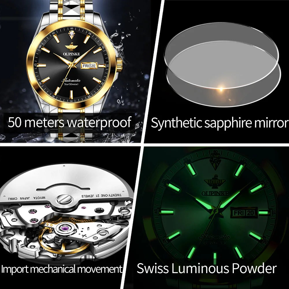 Sports  Waterproof Men Automatic Mechanical Watches Gold Wrist Watch