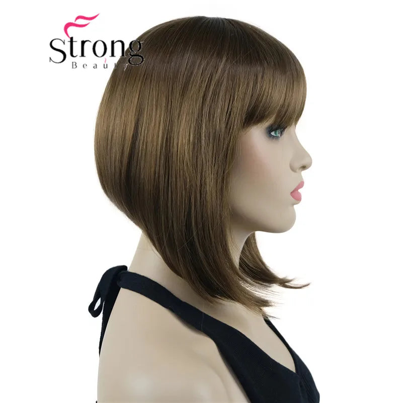 Short Straight Blonde Highlighted Bob With Bangs Synthetic Wig