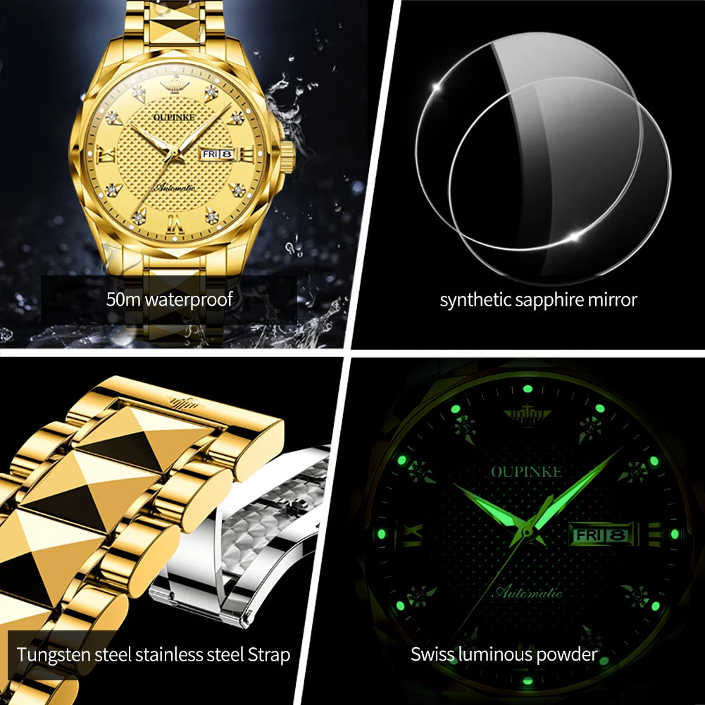 Water Resistant Stainless Steel Mechanical Wristwatch Multifunction Watch