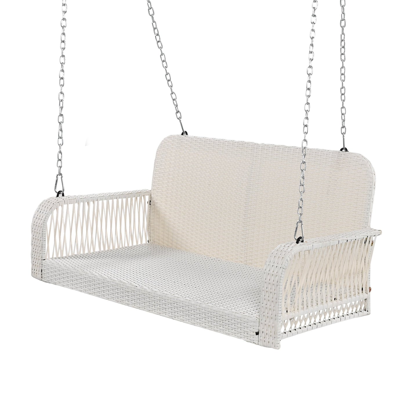 PE Wicker Porch Swing, 2-Seater Hanging Bench With Chains