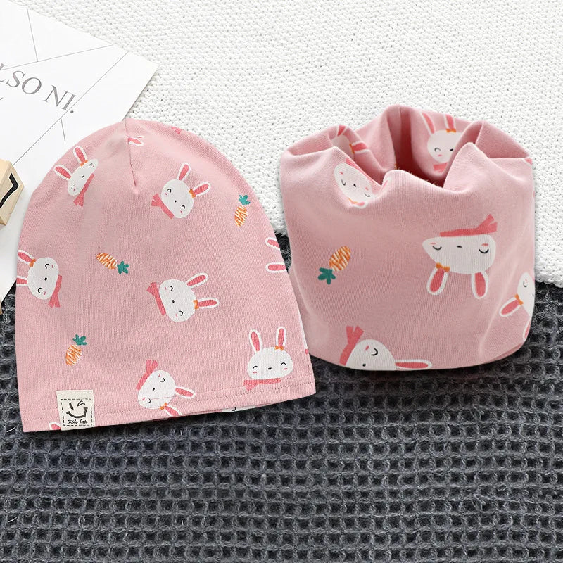 New Spring Autumn Girls Hat Scarf Set Cartoon Owl Star Swan Baby  Kids Hat Set