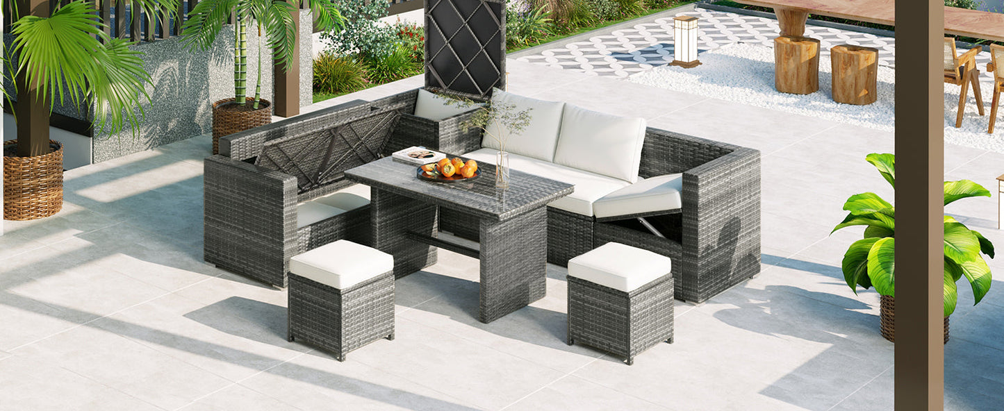 Outdoor 6-Piece All Weather PE Rattan Sofa Set With Adjustable Seat