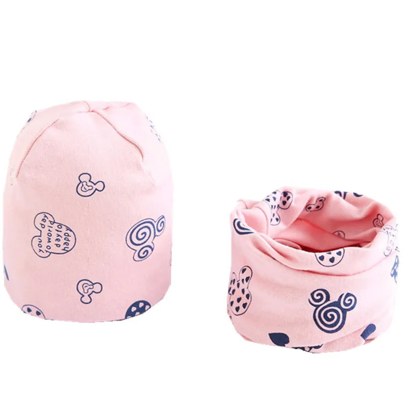 New Spring Autumn Girls Hat Scarf Set Cartoon Owl Star Swan Baby  Kids Hat Set