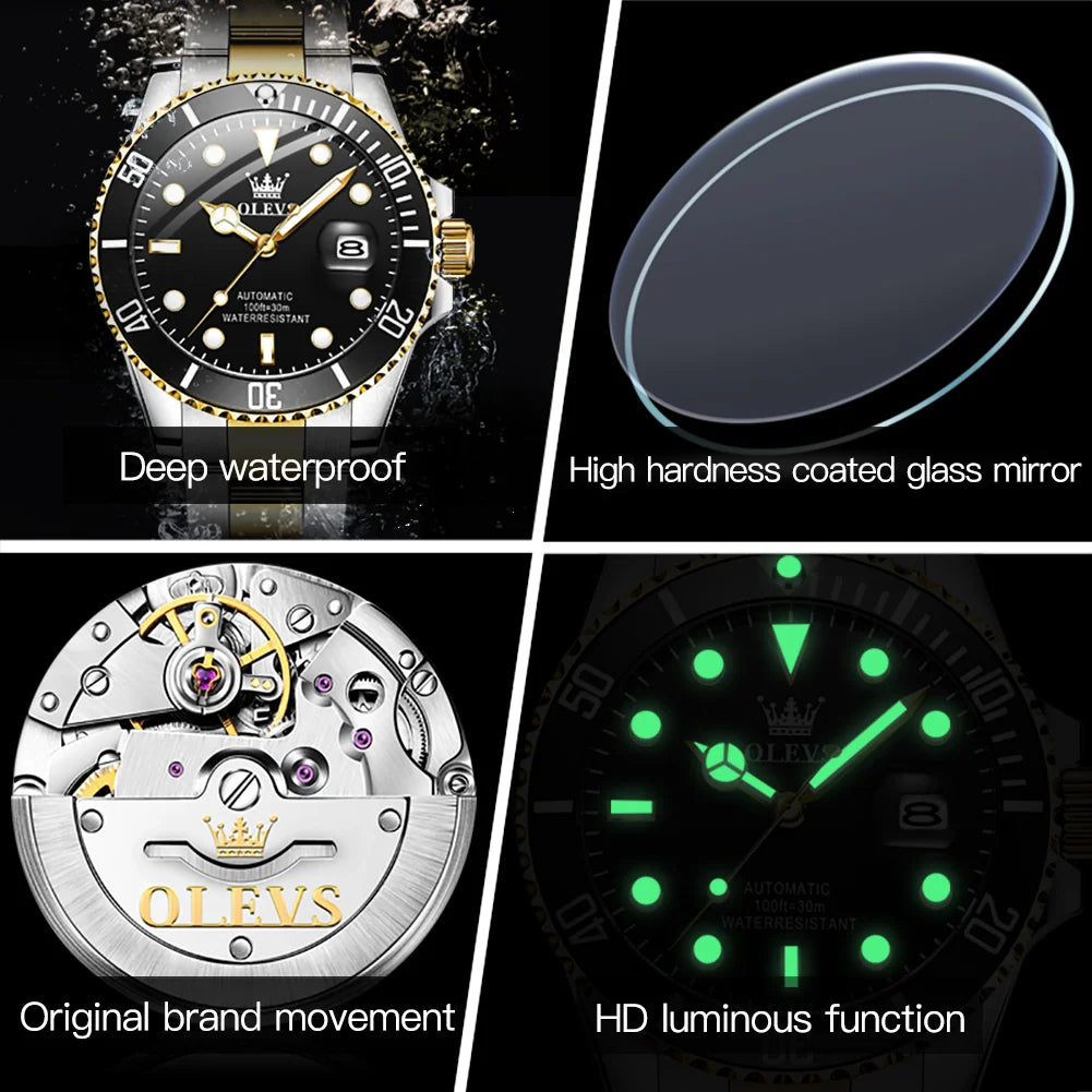 WaterProof Analog Auto Date StainlessSteel Mechanical Men Watch